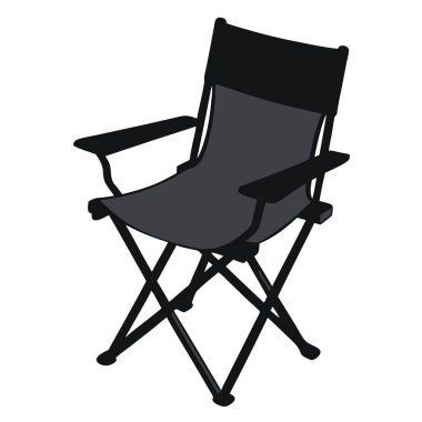 Siyah Kamp Sandalyesinin Beyaz Arkaplan 'da izole edilmiş Yüksek Detaylı Resmi. Yapay zeka üretildi. Vektör simgesi