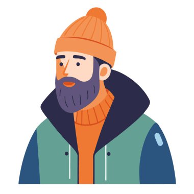 Soğuk havada balığa çıkan bir adam. Yapay zekanın ürettiği kalın örülü bir bere takıyor. Vektör simgesi