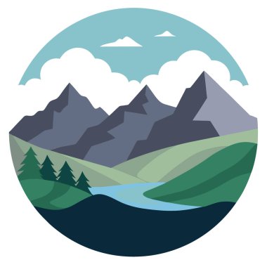 Alpler 'in güzel, karamsar manzarası. Güzel, basit bir görüntü. Yapay zeka üretildi. Vektör simgesi