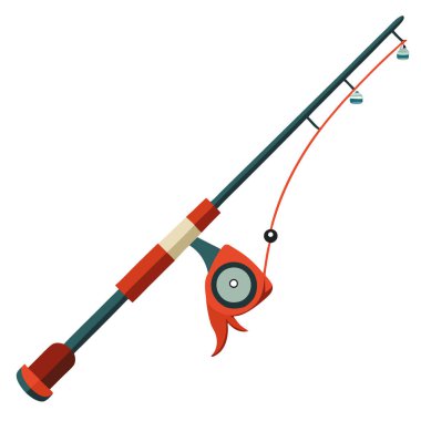 Yakından Balıkçı Çubuğu. Lake Shore Spor Balıkçılığı. Dönen Makara. Angler Vites. Yapay zeka üretildi. Vektör simgesi