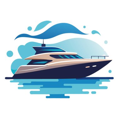 Suyu kesen parlak bir yat. Yapay zeka tarafından şekillendirilmiş grafik tasarımı ile tasvir edildi. Vektör simgesi