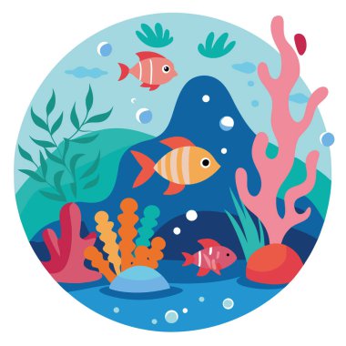 Mercan resiflerindeki canlı deniz yaşamını keşfetmek büyüleyici bir sualtı macerası. Yapay zeka üretildi. Vektör simgesi
