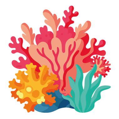 Temiz Beyaz Arkaplan Karşısında Canlı Renkler Gösteren Büyüleyici Mercan Resifi. Yapay zeka üretildi. Vektör simgesi