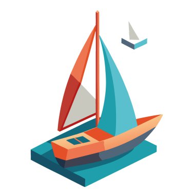 Minimalizm yelkenlisi. Yat emojisi. Sandal sembolü. Beyaz arka planda. 3 boyutlu görüntüleme. Yapay zeka üretildi. Vektör simgesi