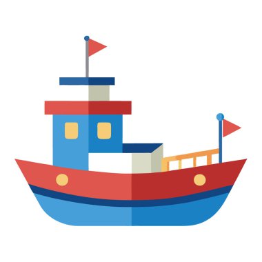 Beyaz arka planda oyuncak tekne. Yapay zekanın oluşturduğu minimalistik izole edilmiş vektör dairesi çizimi. Vektör simgesi