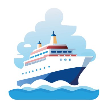 Sakin sularda seyreden bir yolcu gemisi. Arkasında Al 'ın ürettiği beyaz bir köpük izi bırakıyor. Vektör simgesi