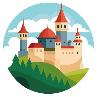 Kamianet-Podilskyi kalesi. Kamianets-Podilskyi. Ukrayna. Güzel, basit bir görüntü. Yapay zeka üretildi. Vektör simgesi