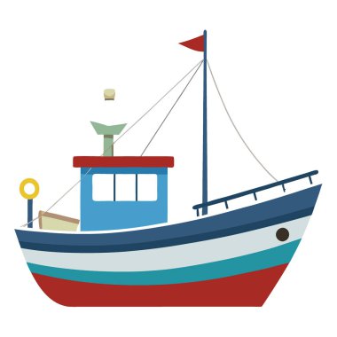 Denizcilik ve Denizcilik Temalı Projeler için Beyaz Arkaplanda Ayrı Balıkçı Teknesi. Yapay zeka üretildi. Vektör simgesi