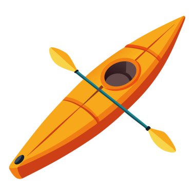 Turuncu bir kano tek başına duruyor. Yapay zekanın oluşturduğu beyaz arka planda canlı bir renk belirdi. Vektör simgesi