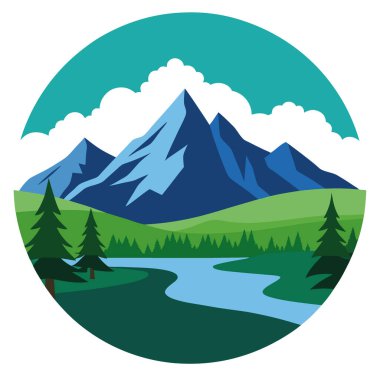 Güzel Bulkley Vadisi - Hudson Körfezi Dağı - Sarı Kafa. Güzel, basit bir görüntü. Yapay zeka üretildi. Vektör simgesi