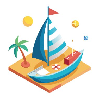 Tatil için yelkenli. 3 boyutlu tasarım. Tatil için uygun. Yaz ve tasarım elementleri. Yapay zeka üretildi. Vektör simgesi