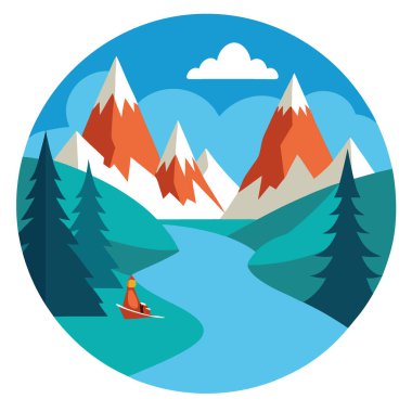 Alp Sahnesi 'nde tatil. Carson Nehri 'ni keşfediyorum. Doğu Sierra, California 'da. - Evet. Yapay zeka üretildi. Vektör simgesi