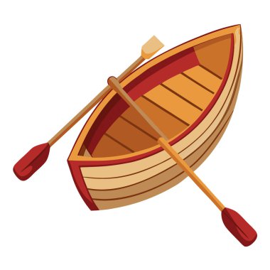 Kürekleri ve su vektörü yassı minimalistik izole edilmiş klasik ahşap kayık. Yapay zeka üretildi. Vektör simgesi