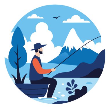 Sakin Balıkçı Fotoğrafları Serene Doğal Ortamı 'nda Balıkçılığın Özünü Yakalıyor. Yapay zeka üretildi. Vektör simgesi