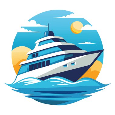 Suyun içinde yüzen bir yatın tasviri. Yapay zekanın yarattığı rahatlık ve lüksü vurgulamak. Vektör simgesi