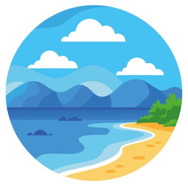 Mavi denizin dinginliğini ve açık gökyüzünü hissedin. Yapay zekanın oluşturduğu plaj tatili için ideal. Vektör simgesi