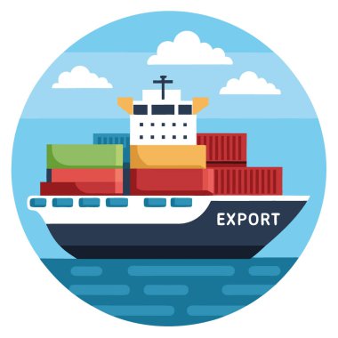 Kargo gemisi - açık denizlerdeki gemi - açık denizlerde konteynırları olan gemi - ithalat - ihracat. Yapay zeka üretildi. Vektör simgesi