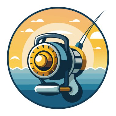 Öğleden sonra sakin suyun üzerinde gün ışığında parıldayan bir balık oltasının yakın çekim görüntüsü. Yapay zeka üretildi. Vektör simgesi