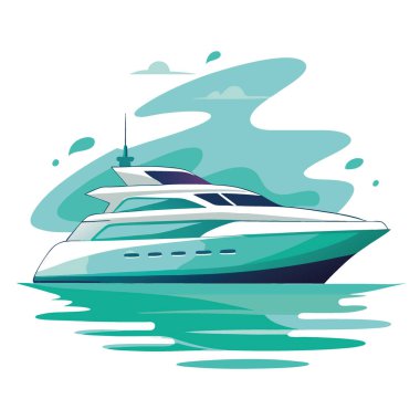 Sakin turkuaz sularda lüks bir yat. Zarif çizgiler ve çağdaş tasarım sergileniyor. Yapay zeka üretildi. Vektör simgesi