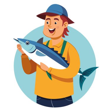 Taze Yakalanmış Uskumru Balık Deniz Ürünleri Balıkçıların Elleri Sahil Balıkçılığı. Yapay zeka üretildi. Vektör simgesi