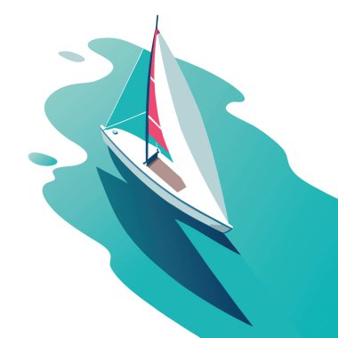 Kristal berrak sularda süzülen yelkenli, havadan çekilen güçlü gölgelerle. Yapay zeka üretildi. Vektör simgesi