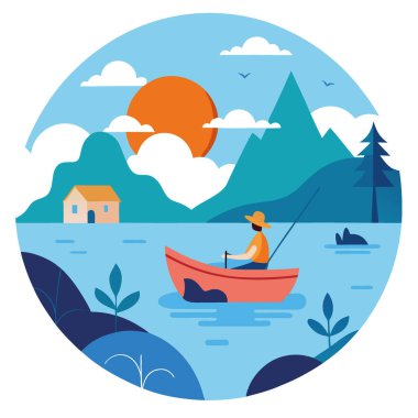 Güzel bir deniz manzarası. Tekne yolcu gemisiyle yaz mevsiminde balıkçı teknesinde dinleniyor. - Evet. Yapay zeka üretildi. Vektör simgesi