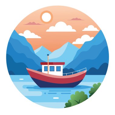 Sakin Bir Balıkçı Teknesinin Huzurlu Sahnesi Sakin Sularda Anchored Çevrelenmiş Doğal Arka plan. Yapay zeka üretildi. Vektör simgesi