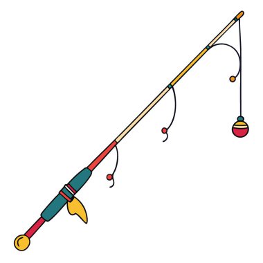 Açık hava ve balık temaları için mükemmel rengarenk detayları olan bir balık oltasının el çizimi. Yapay zeka üretildi. Vektör simgesi