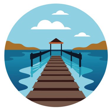 Breton Körfezi 'nin ayna benzeri sularına bir iskele çarpar. Leonardtown 'da. Maryland. Güzel, basit bir görüntü. Yapay zeka üretildi. Vektör simgesi