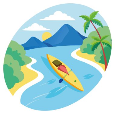 Kristal berrak sularda kayak macerası tropik plaj havası huzurlu çevre manzarası doğanın güzelliği. Yapay zeka üretildi. Vektör simgesi