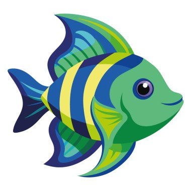 Canlı yeşil ve mavi bir tropikal balık koyu bir arka planda yüzüyor. Yapay zekanın ürettiği renkli pulları sergiliyor. Vektör simgesi