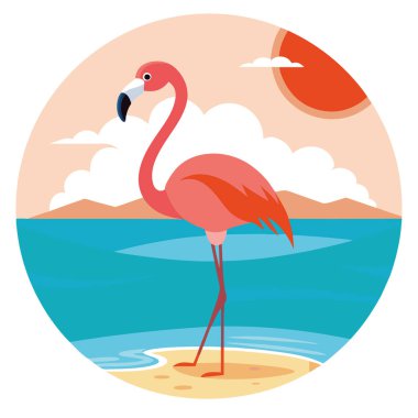 Büyük Flamingolar - Phoenicopterus gülü - Walvis Körfezi kıyıları boyunca. Namibya. Güzel, basit bir görüntü. Yapay zeka üretildi. Vektör simgesi