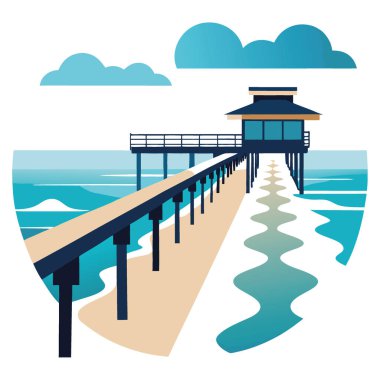 Sahildeki sahil yürüyüşü ve rıhtım sabah vakti okyanusu geçer. Jacksonville 'de. Florida mı? Güzel, basit bir görüntü. Yapay zeka üretildi. Vektör simgesi