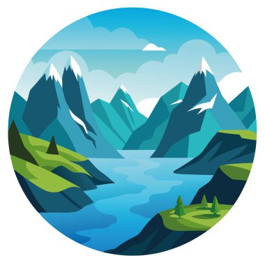 Norveç 'in Görkemli Dağlarının Çarpıcı Hava Fotoğrafları. Göller. ve fiyortlar. Doğanın Güzelliği Şovu. Yapay zeka üretildi. Vektör simgesi