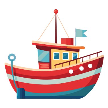 Canlı bir balıkçı teknesi sakin sularda huzur içinde yatar. Kırsal çekiciliğini ve yapay zekanın yarattığı deniz yaşamının güzelliğini sergiliyor. Vektör simgesi