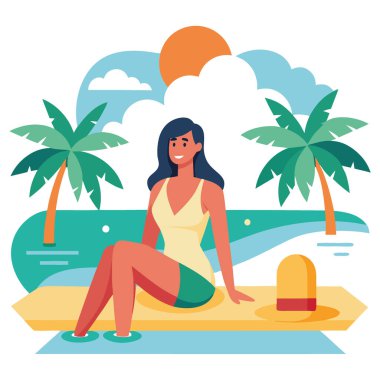 Yaz tatilinin tropikal konsepti. Havuz kenarında uzanan rahat yaşam tarzı. Yaz seyahati konsepti. Yapay zeka üretildi. Vektör simgesi