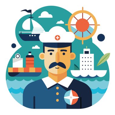 Gemideki bir denizcinin günlük hayatı. Karşılaştıkları zorluklar. ve denizlerde yol almanın güzelliği ve zorlukları. Yapay zeka üretildi. Vektör simgesi