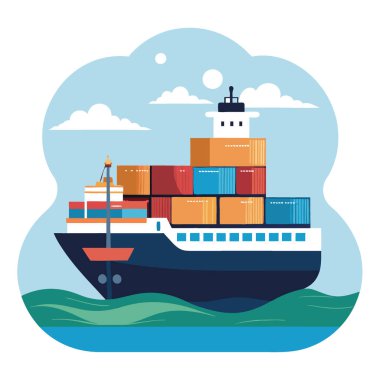 Kargo gemisi - açık denizlerdeki gemi - açık denizlerde konteynırları olan gemi - ithalat - ihracat - teknoloji ile yaratıldı... yapay zeka üretildi. Vektör simgesi