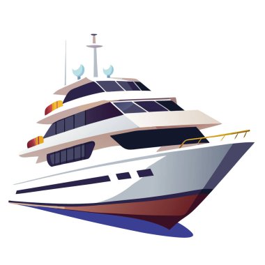 Beyaz Zevk Yatı Beyaz Arkaplan gemisinde izole edildi. Lüks bir yat. Tekne beyaz arka planda izole edilmiş. Üç boyutlu illüstrasyon. Yapay zeka üretildi. Vektör simgesi