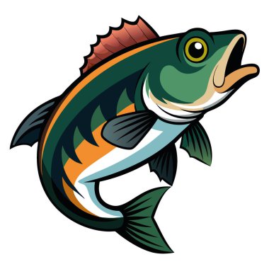 Canlı Renkleri Gösteren Bas Balığı Görünümü ve Yüzey Yapısı ve Ağız Şekline Odaklı Belirgin Özellikler. Yapay zeka üretildi. Vektör simgesi