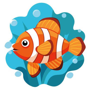 Parlak turuncu şakayıklı palyaço balığı. Su altı yaratıkları. Mercan resifinde okyanus yaşamı. Asya gezisi. Deniz akvaryumunda yapay zeka tarafından üretilen egzotik hayvanlar. Vektör simgesi