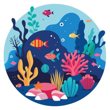 İnanılmaz detaylar, canlı sualtı mercan resifi ekosistemi nefes kesici çeşitli deniz çarpıcı görsel mercan balığı türleri. Su. Suda yaşayan. Hayat. Yapay zeka üretildi. Vektör simgesi