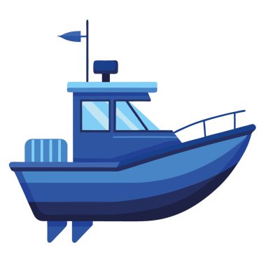 Dış motorlu mavi balıkçı teknesi. Deniz aktiviteleri için tasarlanmış. Şatafatlı ve modern görünüş. Seyahat ve balıkçılık maceraları için ideal. Yapay zeka üretildi. Vektör simgesi