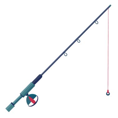 Beyaz Arkaplanda Olta ve Olta oltası ile izole edilmiş olta. Açık hava maceraları. ve tatlı su veya tuzlu su ortamlarında eğlence amaçlı kullanım. Yapay zeka üretildi. Vektör simgesi