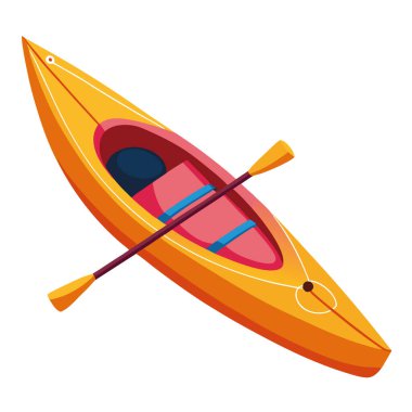 Kano küçük. Dar insan gücüyle çalışan su araçları genellikle uzun yoldan itilir. Çift kanatlı kürek. Kopya alanı olan beyaz bir arkaplanda izole edilmiş. Yapay zeka üretildi. Vektör simgesi