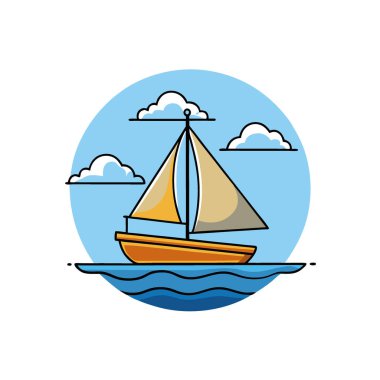 Yapay zekanın yarattığı güzel gökyüzünün altında sakin sularda süzülen yelkenli. Vektör simgesi