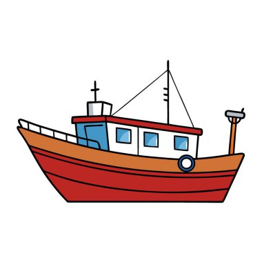 Balıkçı teknesi. Yapay zekanın oluşturduğu beyaz arka planda düz bir şekilde vektör illüstrasyonu. Vektör simgesi