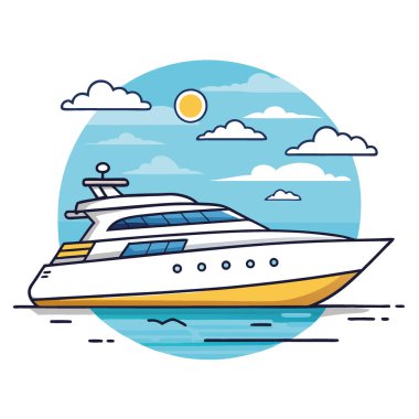 Yat lüks tekne seyahati. Güneşli bir arka plan tatili. Yapay zeka üretildi. Vektör simgesi
