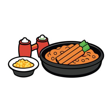 Kızarmış işkembe baharatlı domuz Dakdoritang kimchi ve geleneksel Kore yemekleri. Yapay zeka üretildi. Vektör simgesi