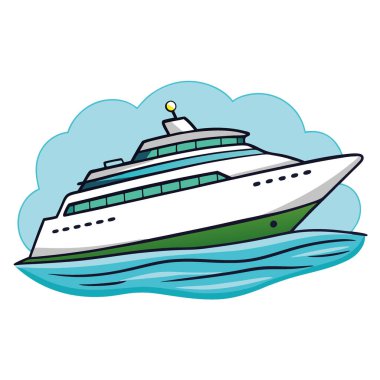 Lüks tekne teknesi, deniz mavisi sularında seyahat eden bir yolcu gemisi. - Evet. Yapay zeka üretildi. Vektör simgesi